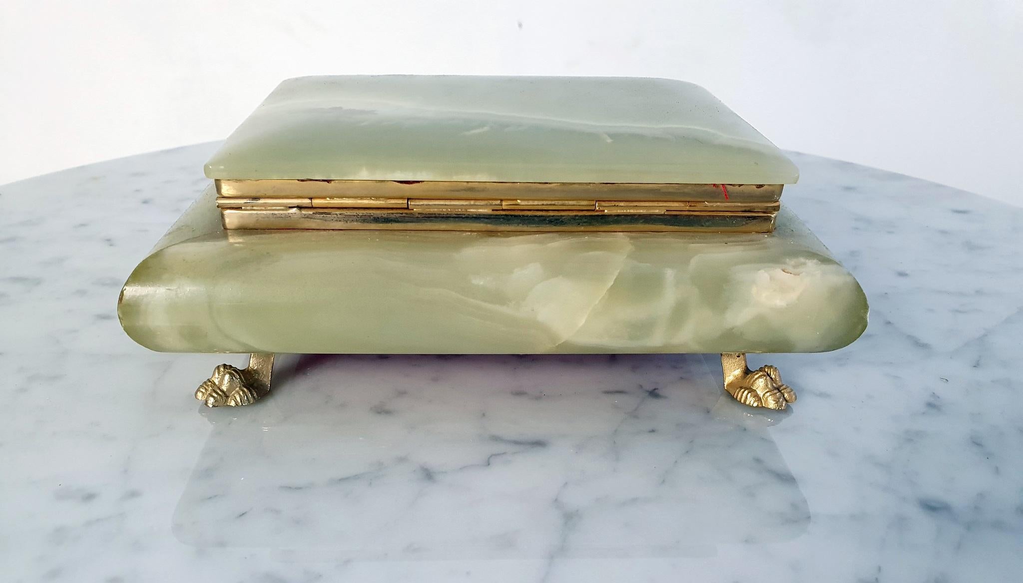 20th Century Large Italian Green Onyx Marble Box with Lionfeet