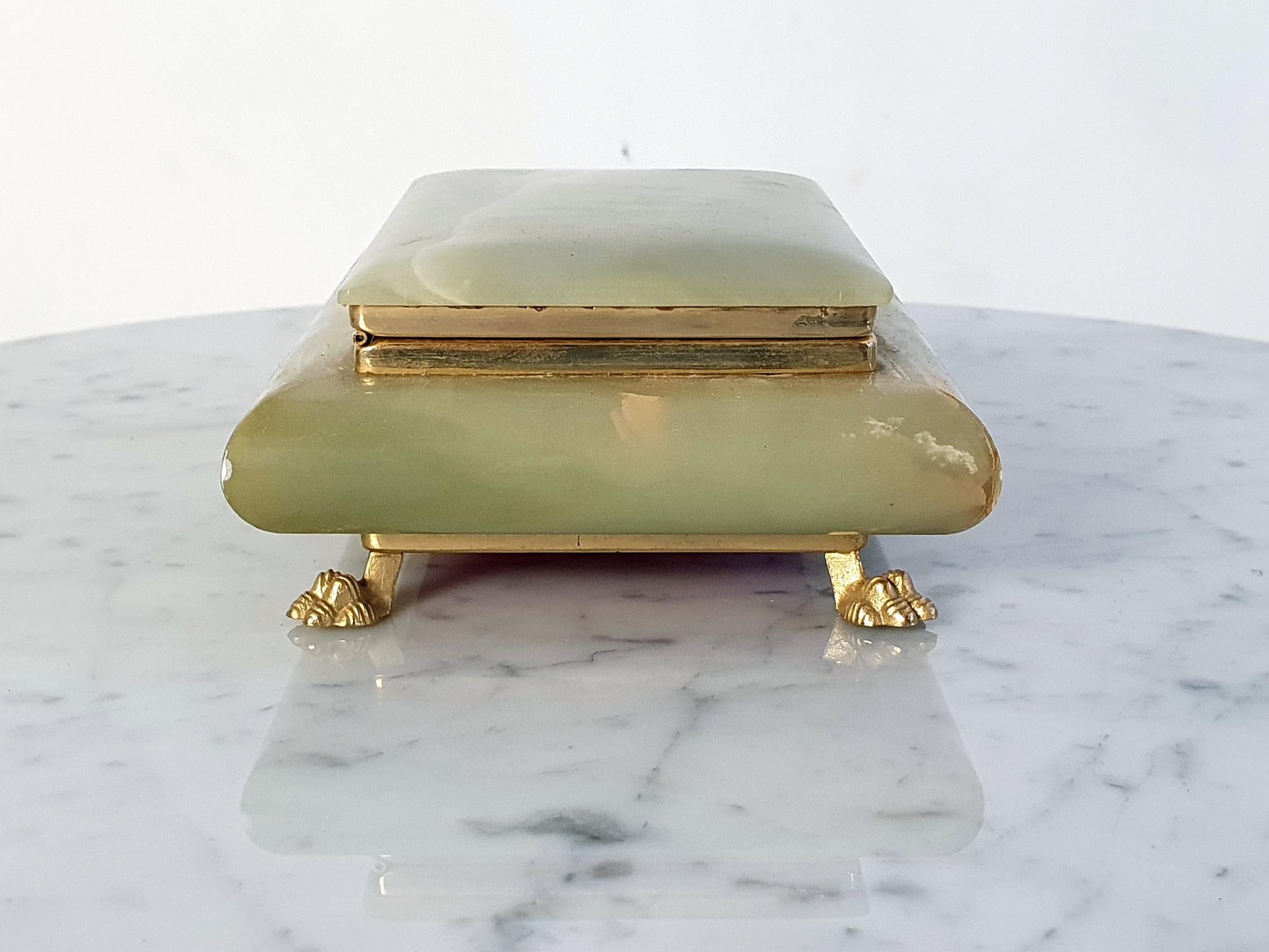 Large Italian Green Onyx Marble Box with Lionfeet 1