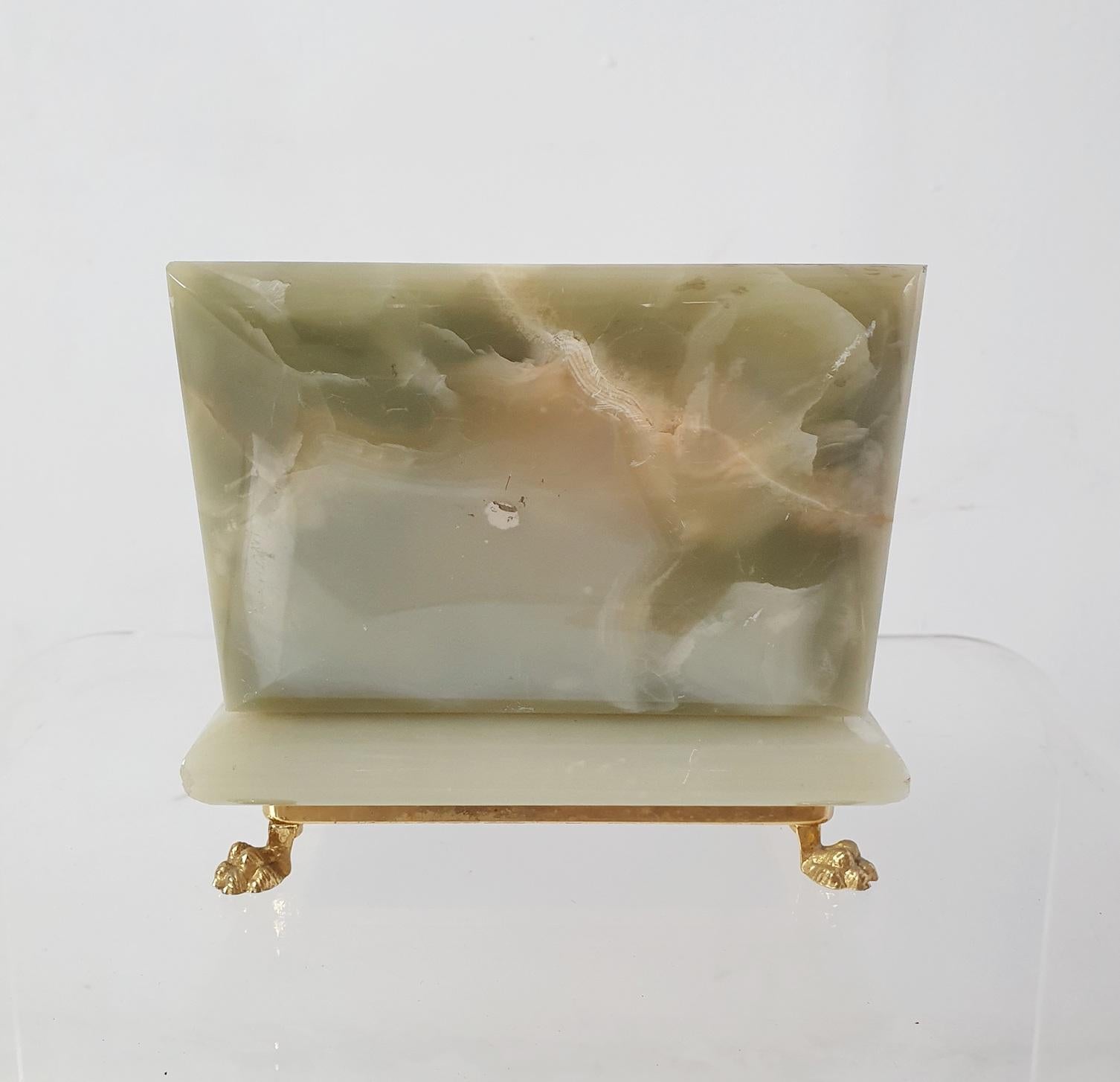 20th Century Italian Green Onyx Marble Box with Lionfeet For Sale