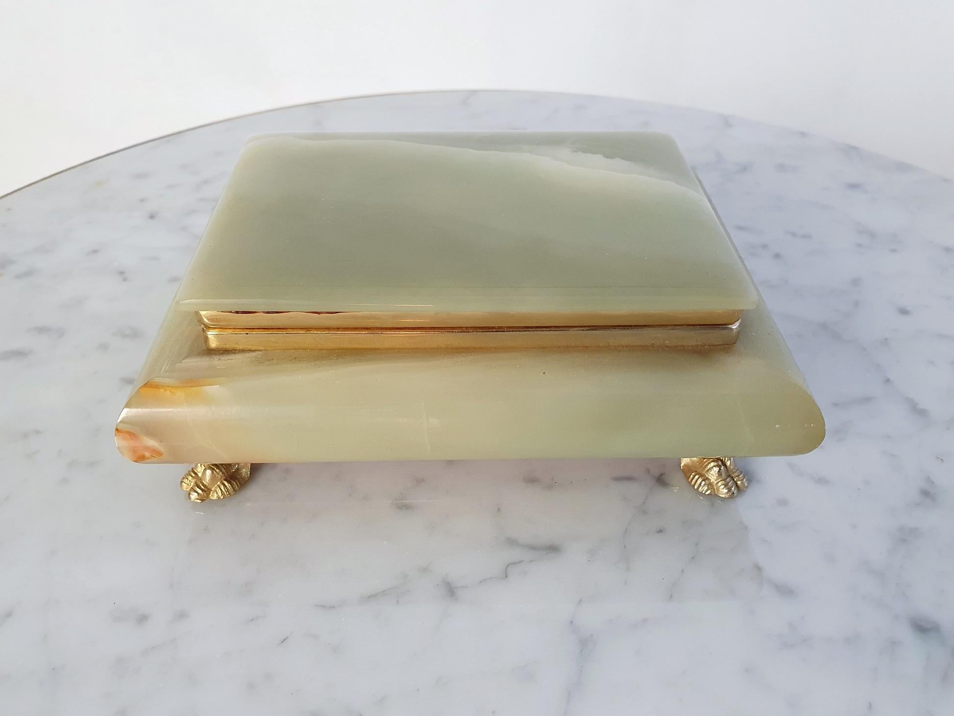 Large Italian Green Onyx Marble Box with Lionfeet 4