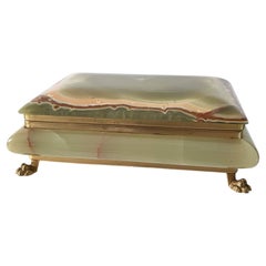 Vintage Large Italian Green Onyx Marble Box with Lionfeet