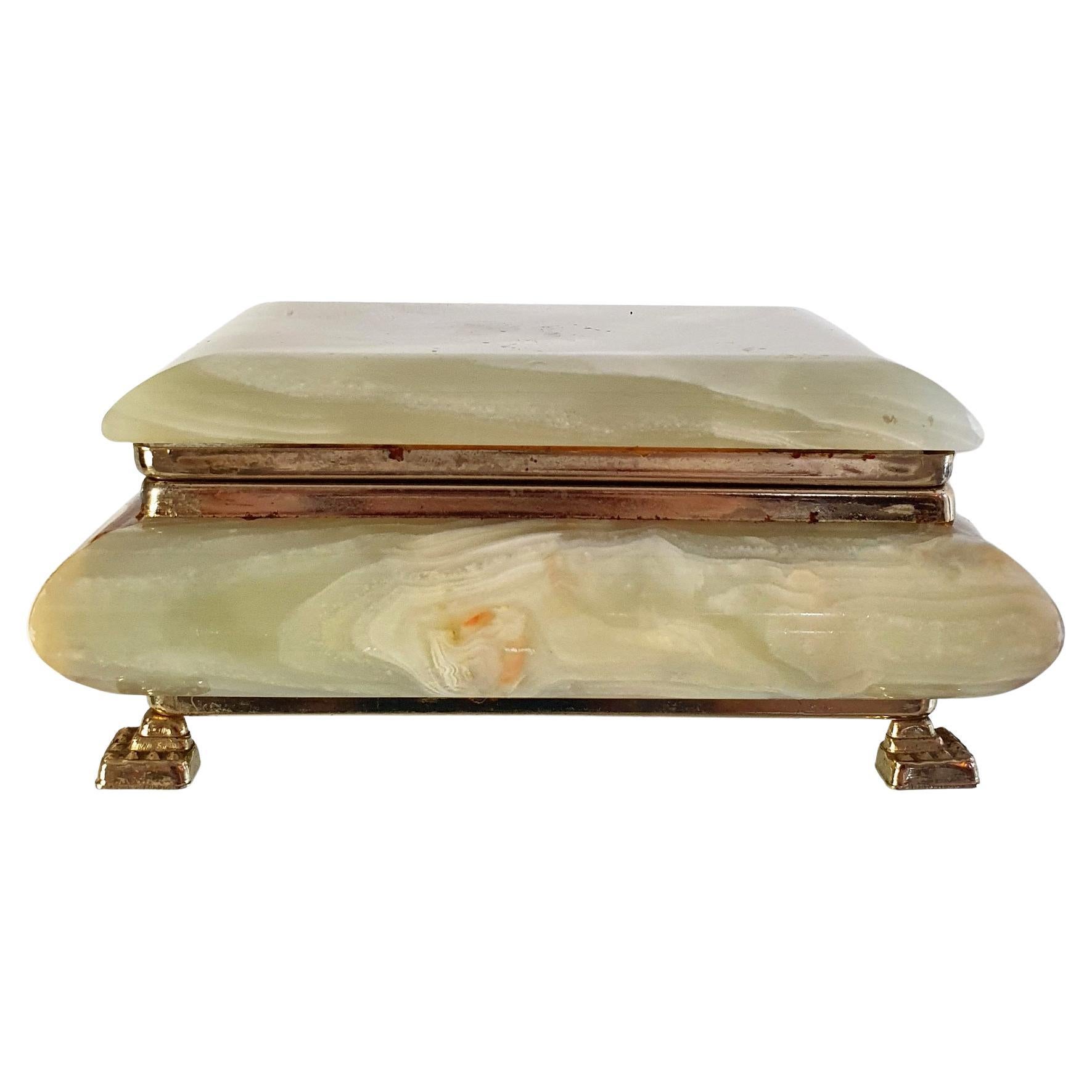 Large Italian Green Onyx Marble Box with Lionfeet at 1stDibs