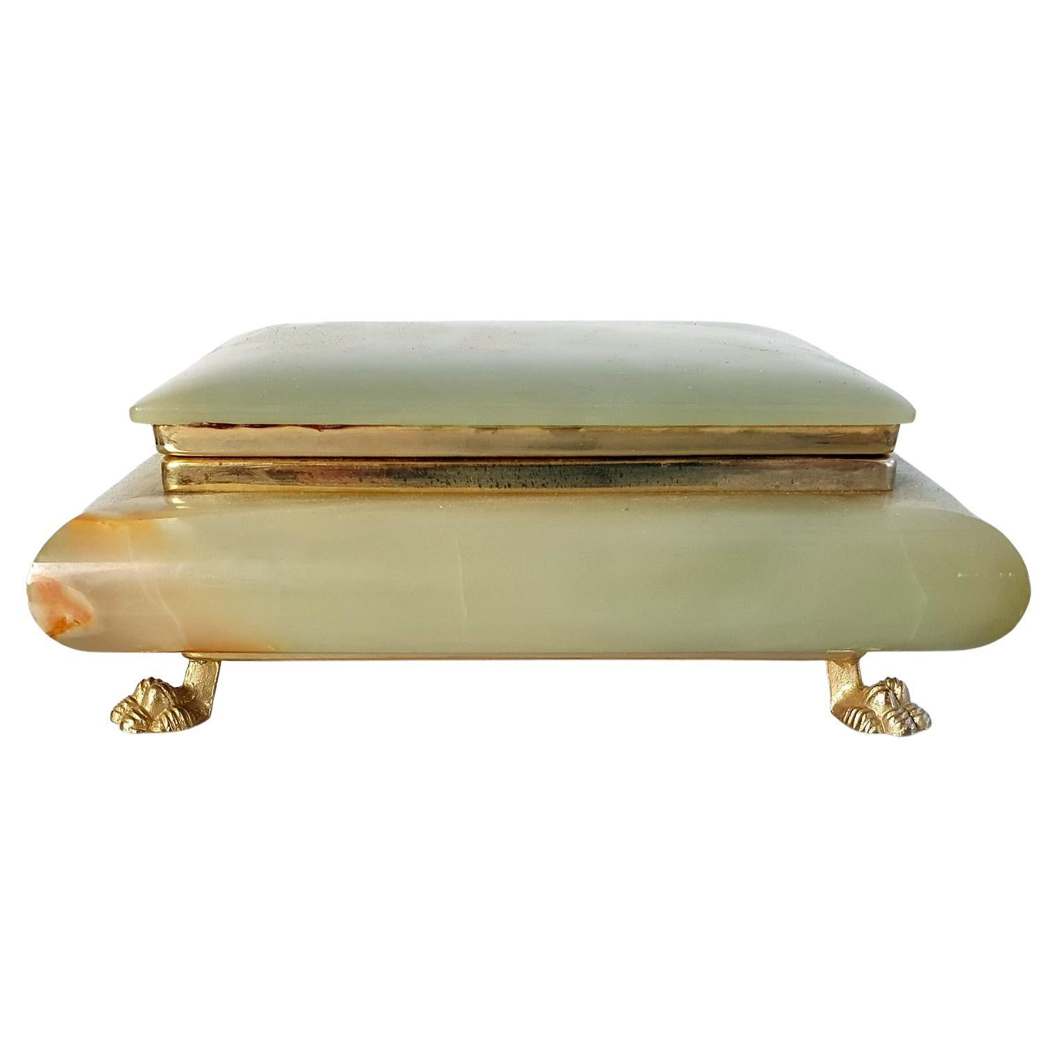 Large Italian Green Onyx Marble Box with Lionfeet