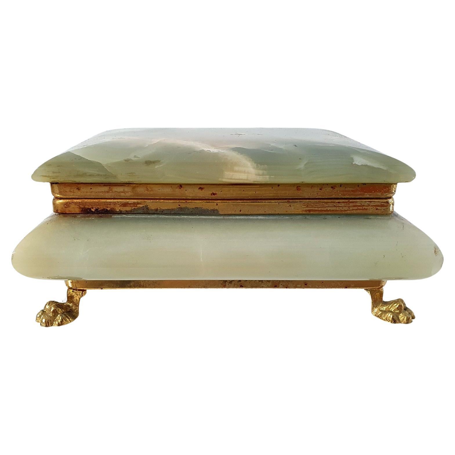 Italian Green Onyx Marble Box with Lionfeet For Sale