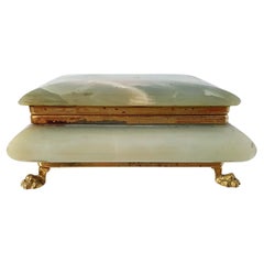 Antique Italian Green Onyx Marble Box with Lionfeet
