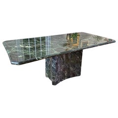 Grande table à manger italienne rectangulaire à piédestal en pierre de marbre vert Verde