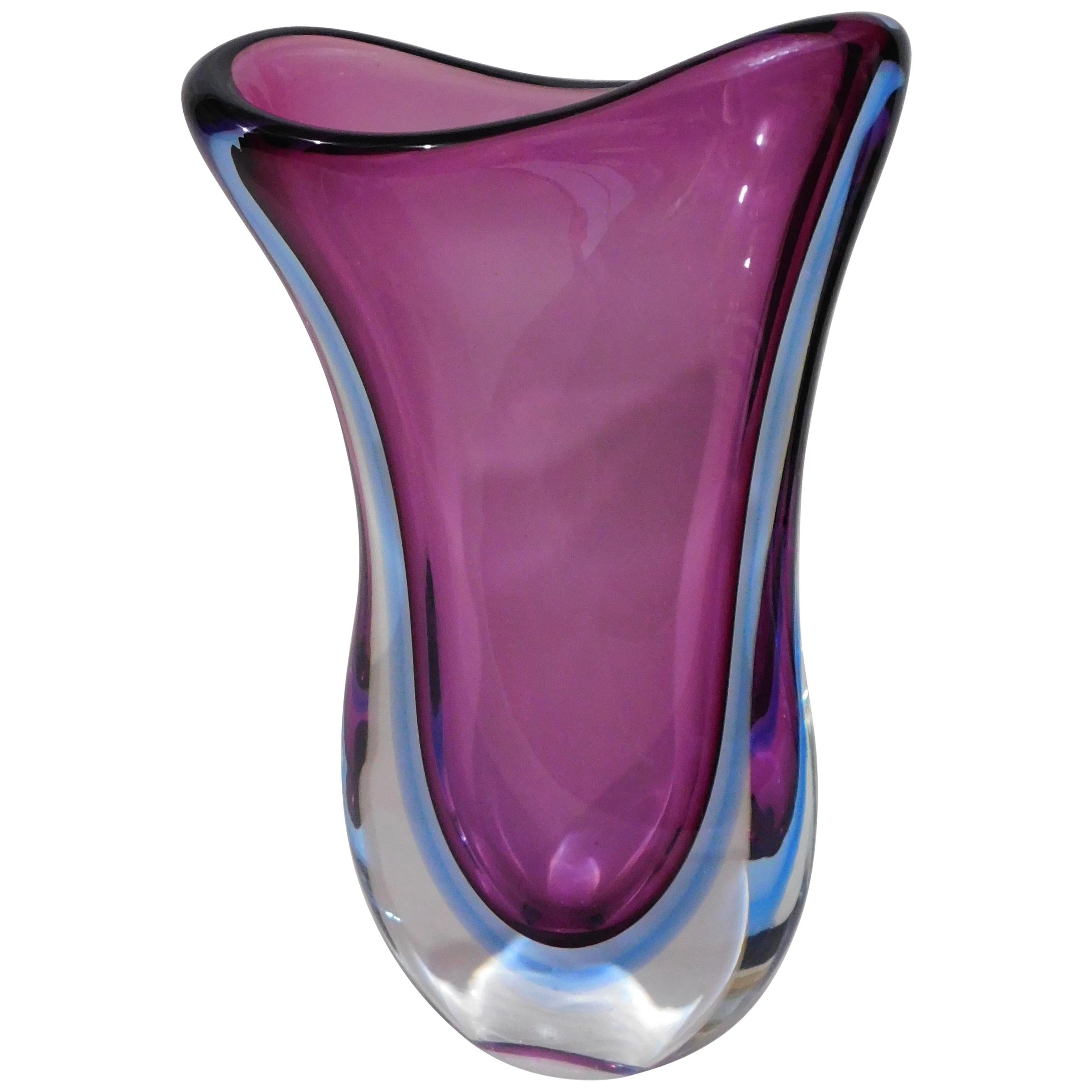 Grand vase italien en verre d'art soufflé à la main et coloré à fleurs Seguso