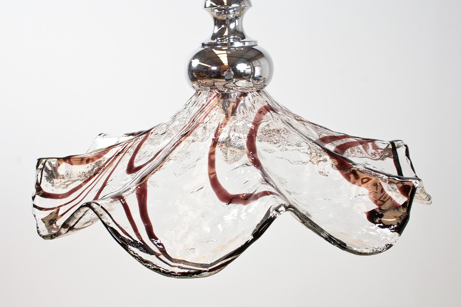 Large Italian Hand Blown Glass Pendant Fazzoletto Murano Shade, Milan 1960s In Good Condition In Beek en Donk, NL