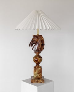 Large Italian Hand-Carved Alabaster Horse Head Table Lamp, 1970s