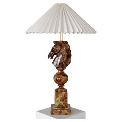 Vintage Large Italian Hand-Carved Alabaster Horse Head Table Lamp, 1970s