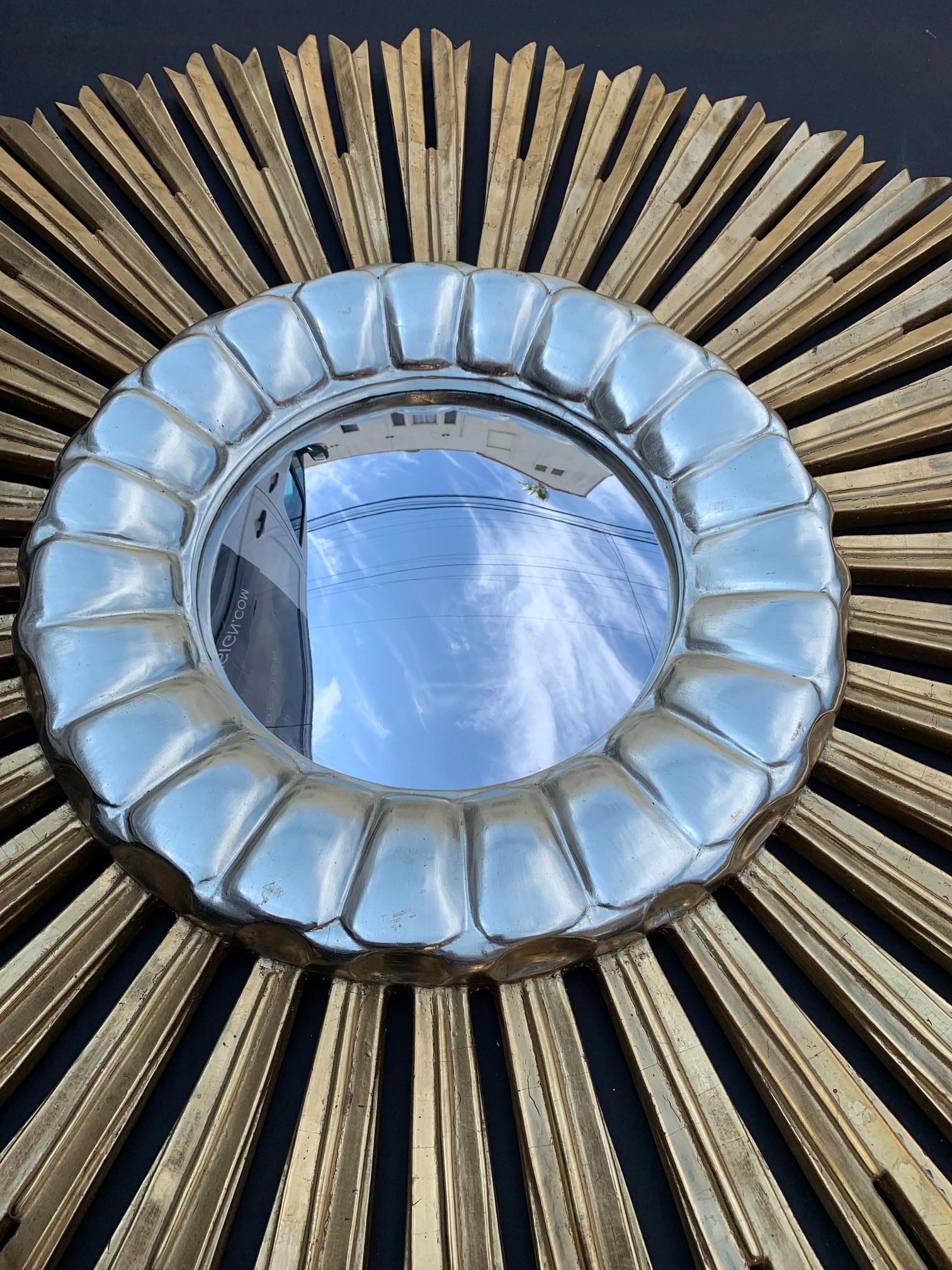 Mid-20th Century Large Italian Hand Carved Sunburst Mirror