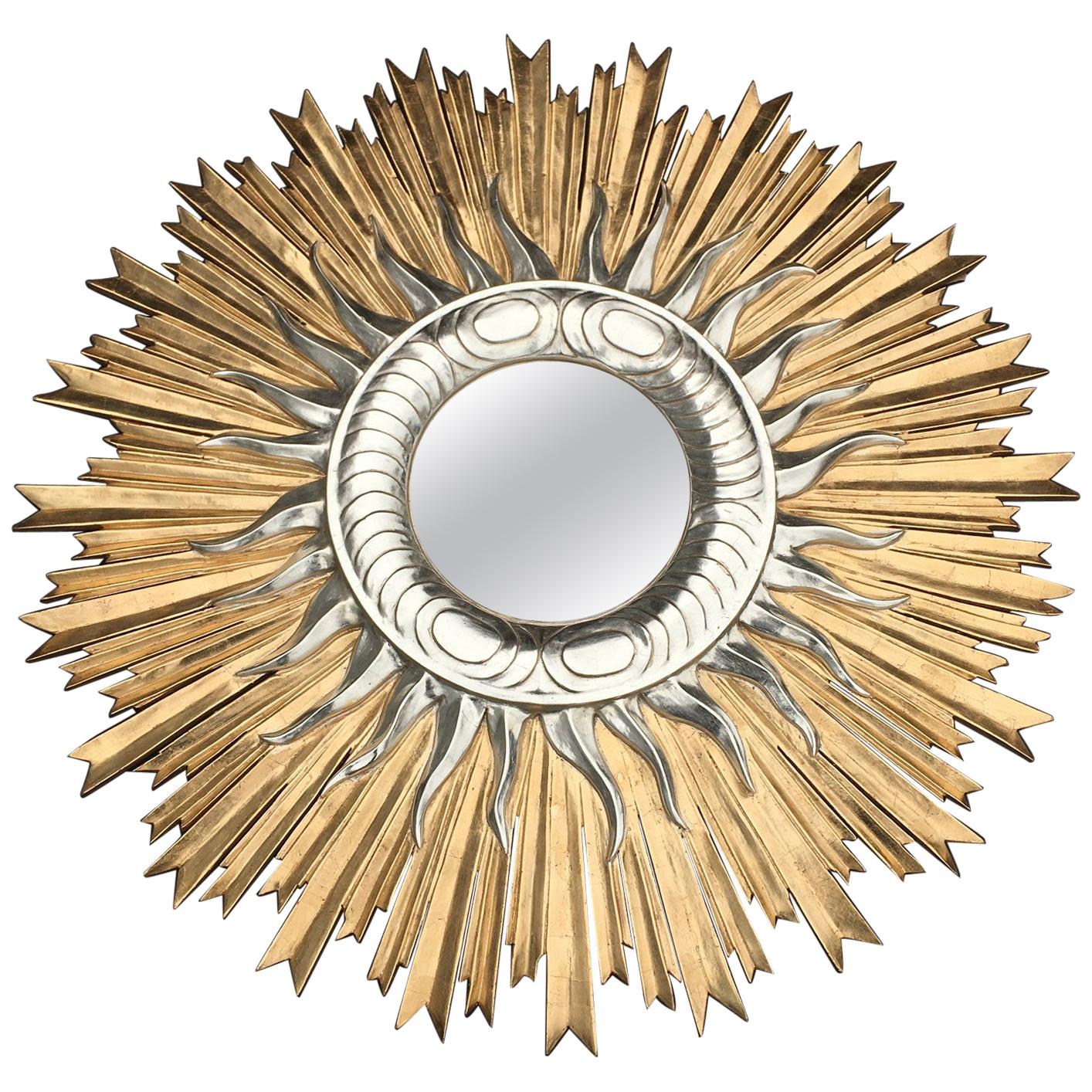 Large Italian Hand Carved Sunburst Mirror