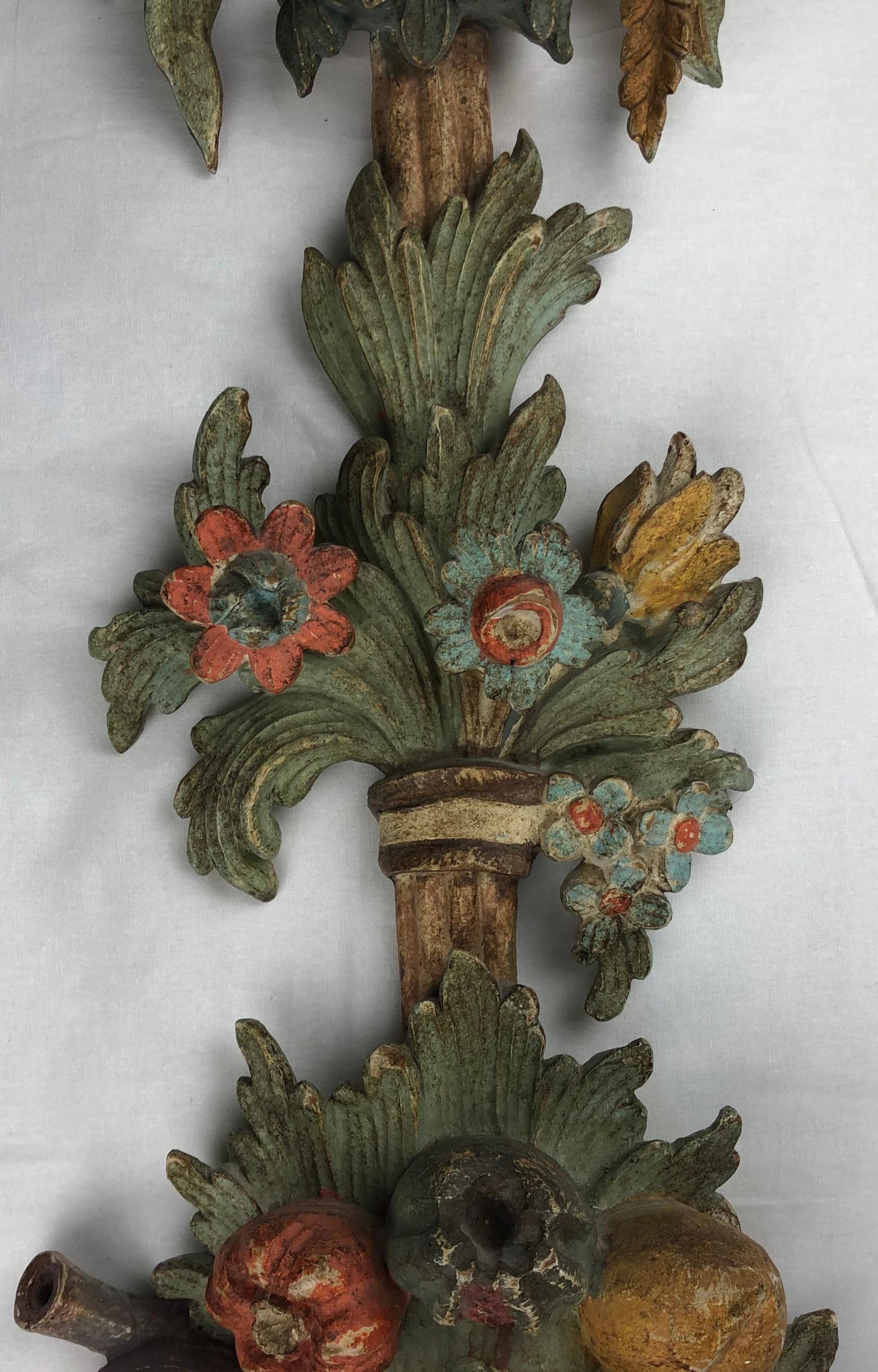Wood Large Italian Renaissance Hand Carved Wall Sconce  For Sale