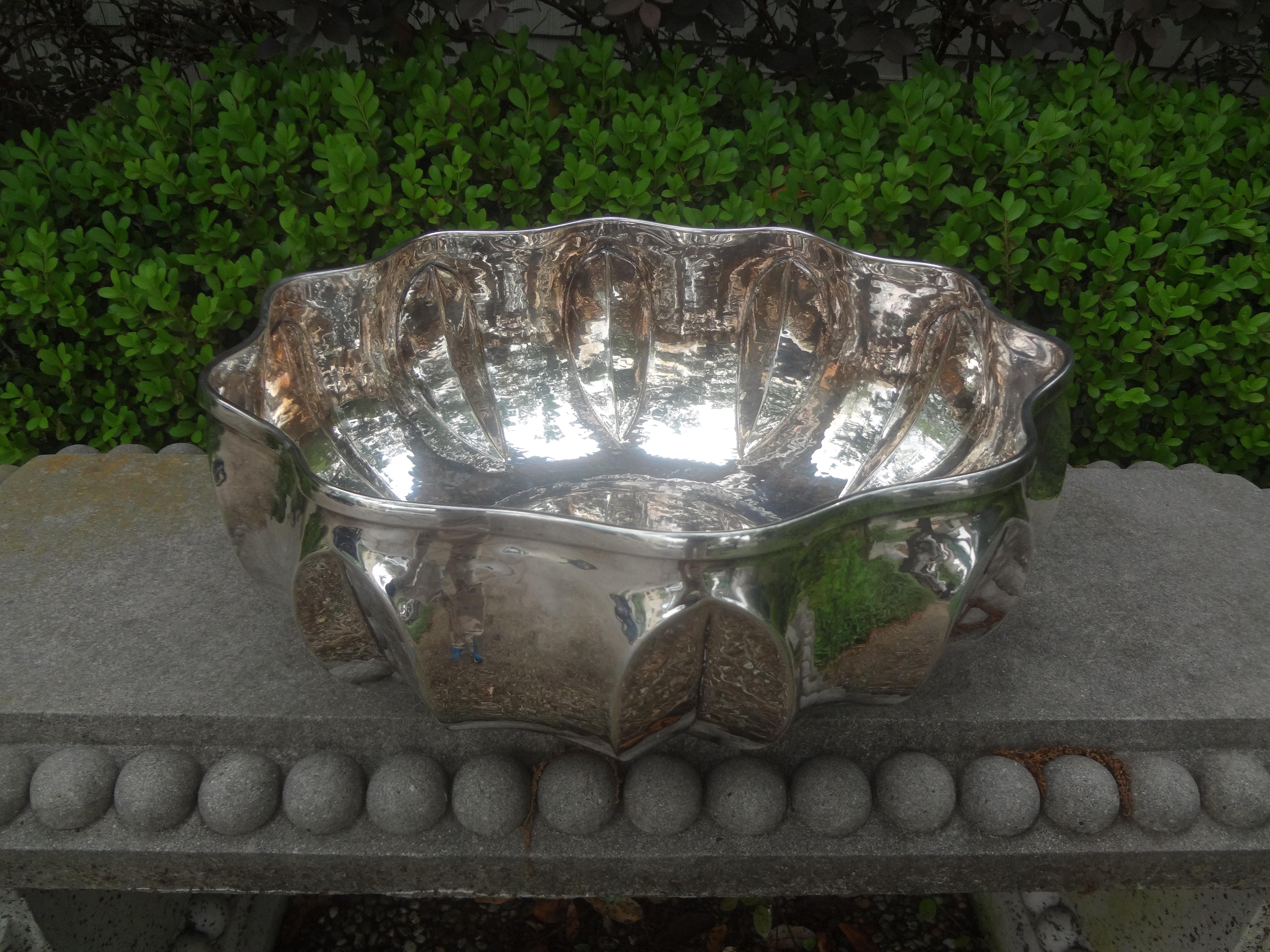 Art Deco Large Italian Hand Hammered Silver Plated Bowl