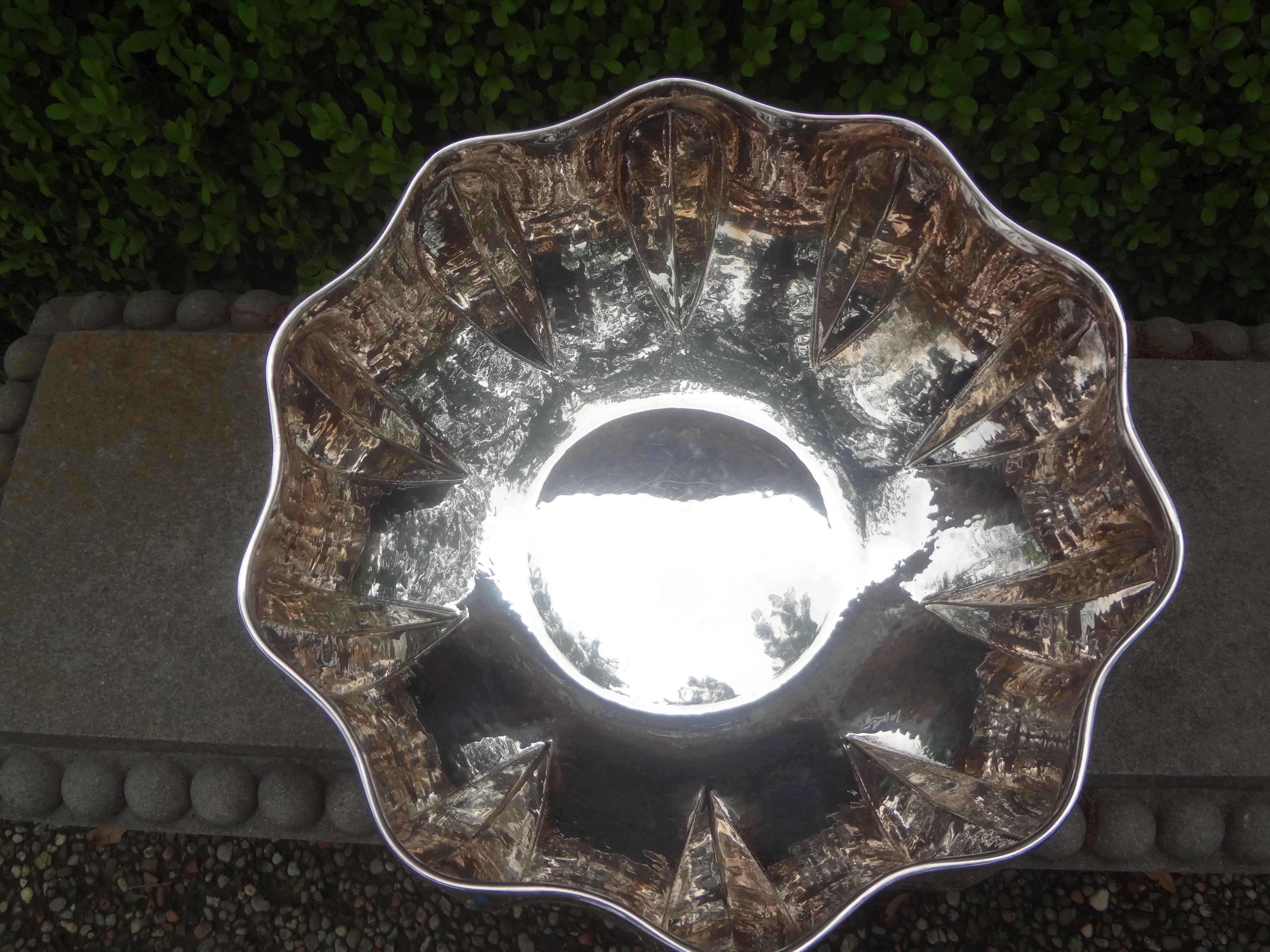 20th Century Large Italian Hand Hammered Silver Plated Bowl