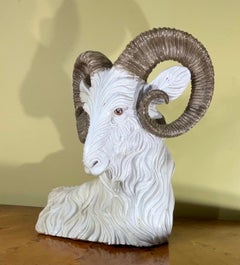 Large Italian Hand Painted Ceramic Ram Head Sculpture, 1950s