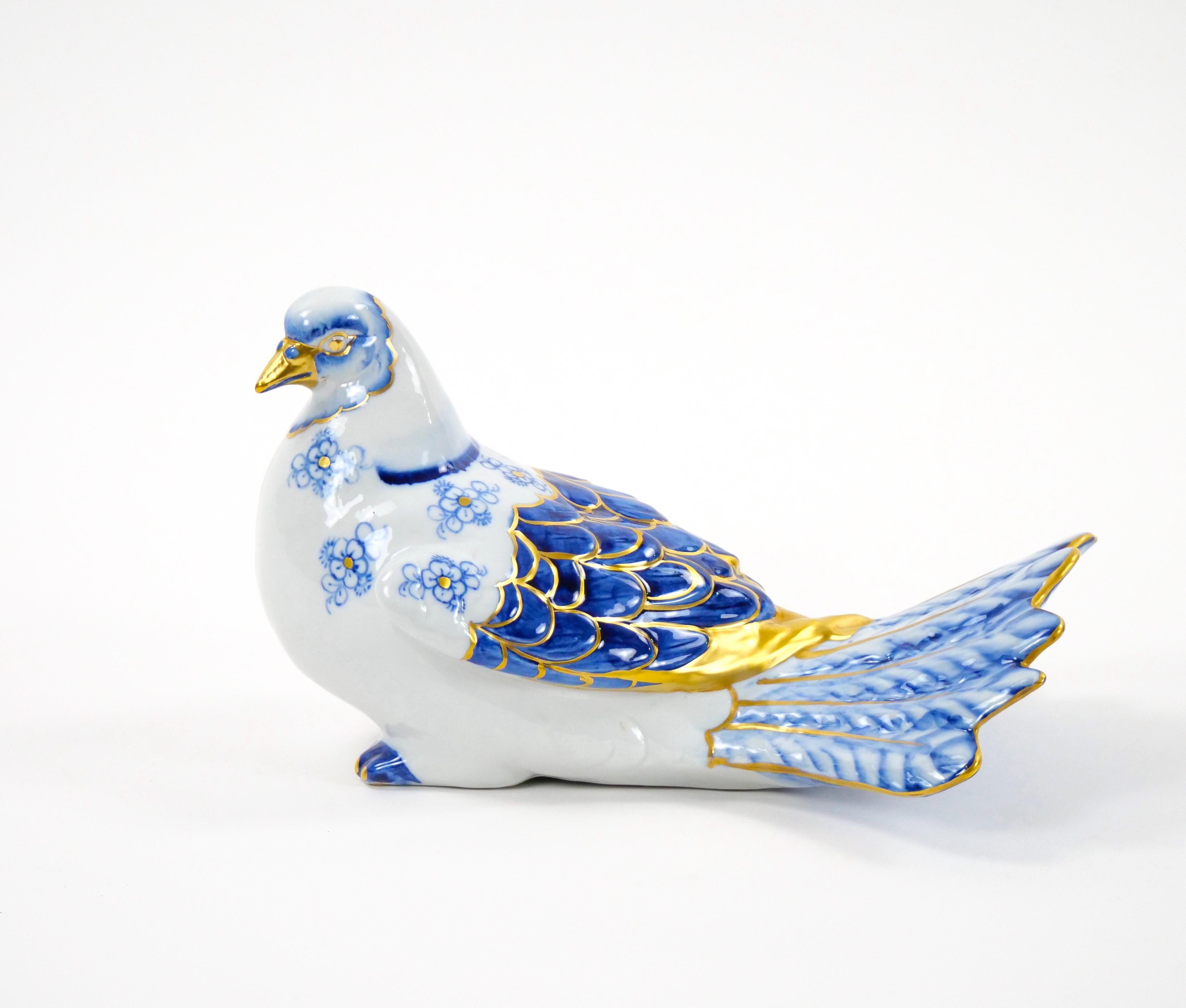 Large Italian Hand Painted / Gilt Polychrome Porcelain Dove Bird Figurines For Sale 9