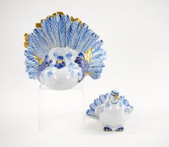 Large Italian Hand Painted / Gilt Polychrome Porcelain Dove Bird Figurines