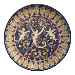 Grande assiette murale ronde en céramique italienne peinte à la main, poterie d'art décorative