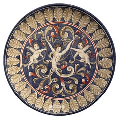 Grande assiette murale ronde en céramique italienne peinte à la main, poterie d'art décorative