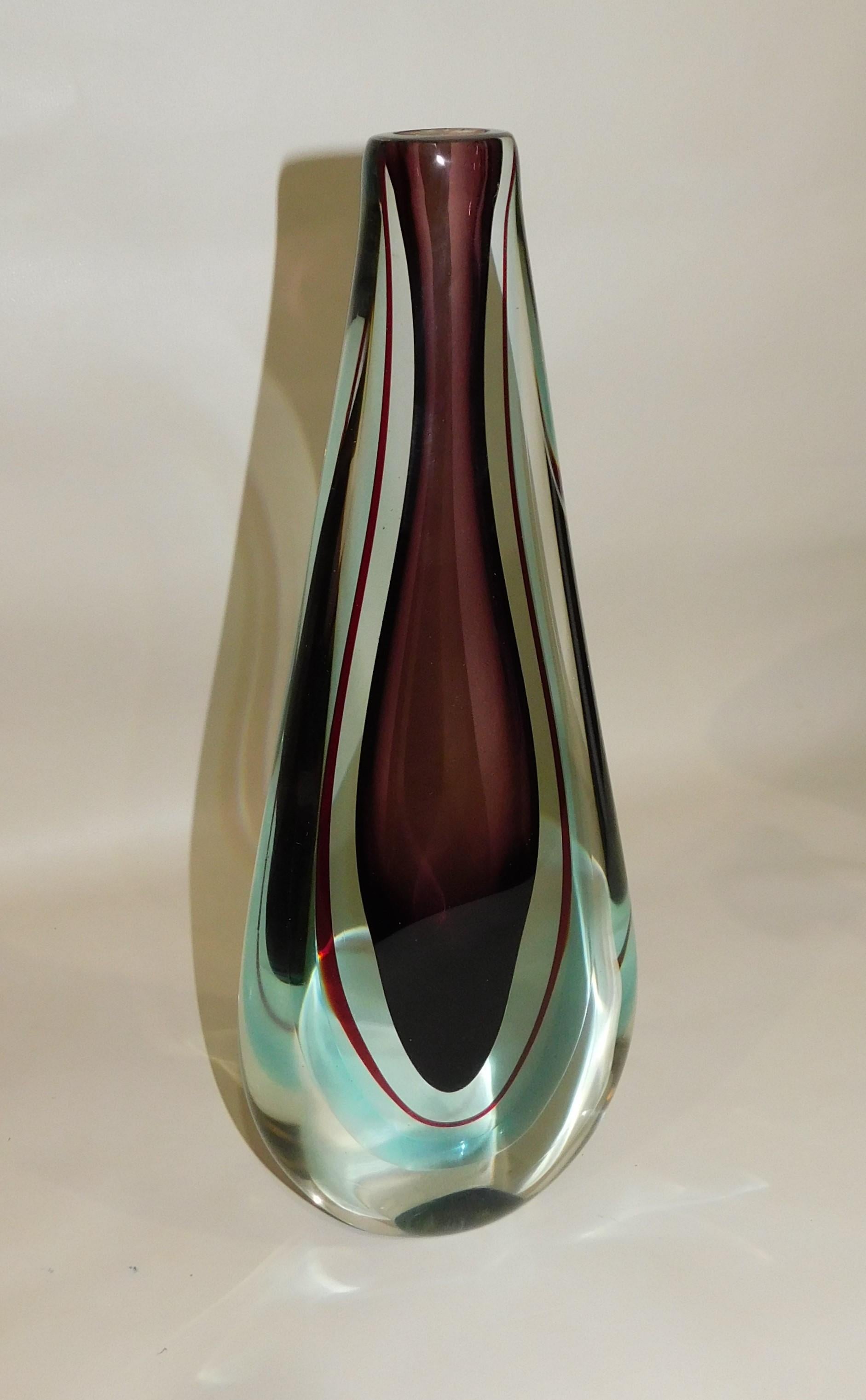 20th Century Large Italian Handblown Colored Art Glass Flower Vase Seguso