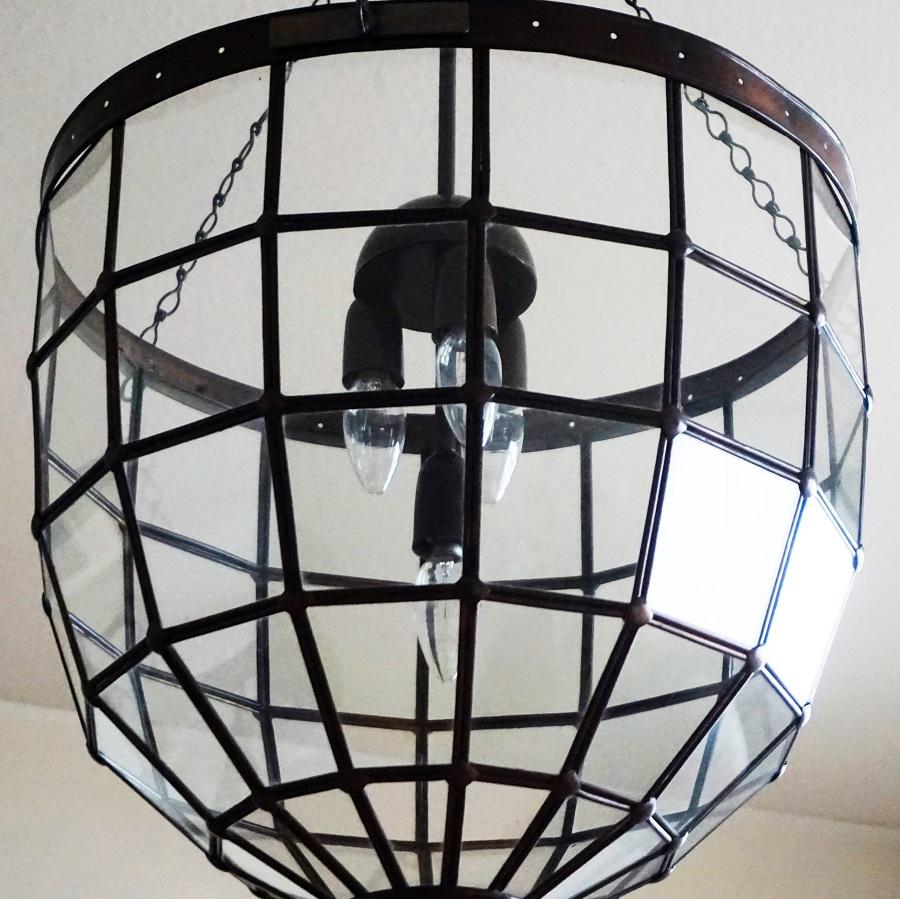 Large Italian Handcrafted Copper and Leaded Glass Four-Light Lantern, 1930s 6