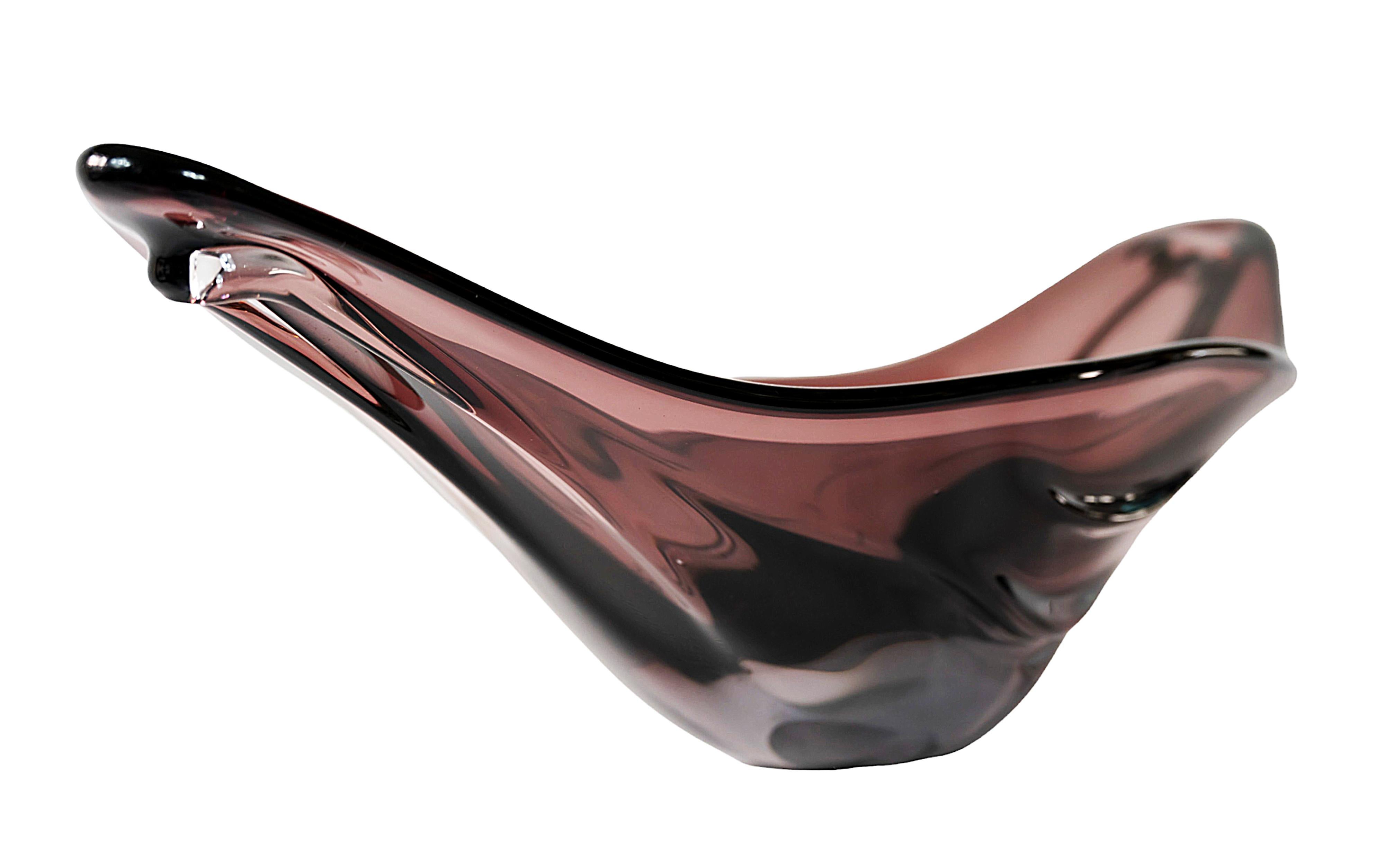 Gran jarrón / centro de mesa italiano de cristal de Murano hecho a mano siglo XX