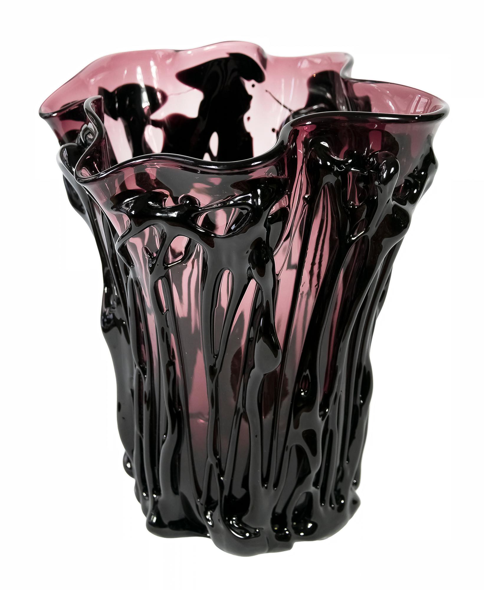 Fait main Grand vase italien en verre de Murano fait main signé E. Camozzo en vente