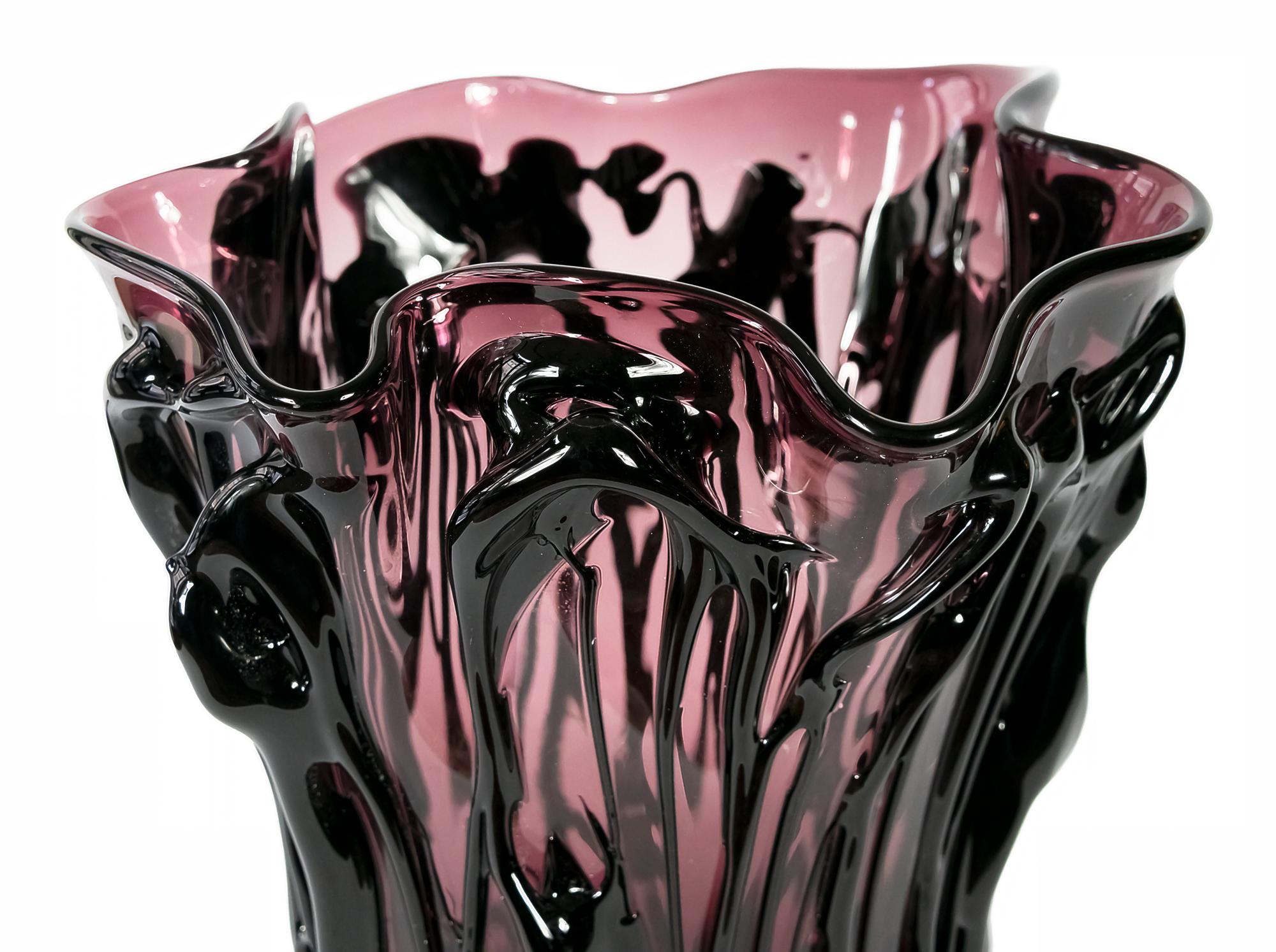 Contemporary Large Italian Handmade Murano Glass Vase Signed E. Camozzo For Sale