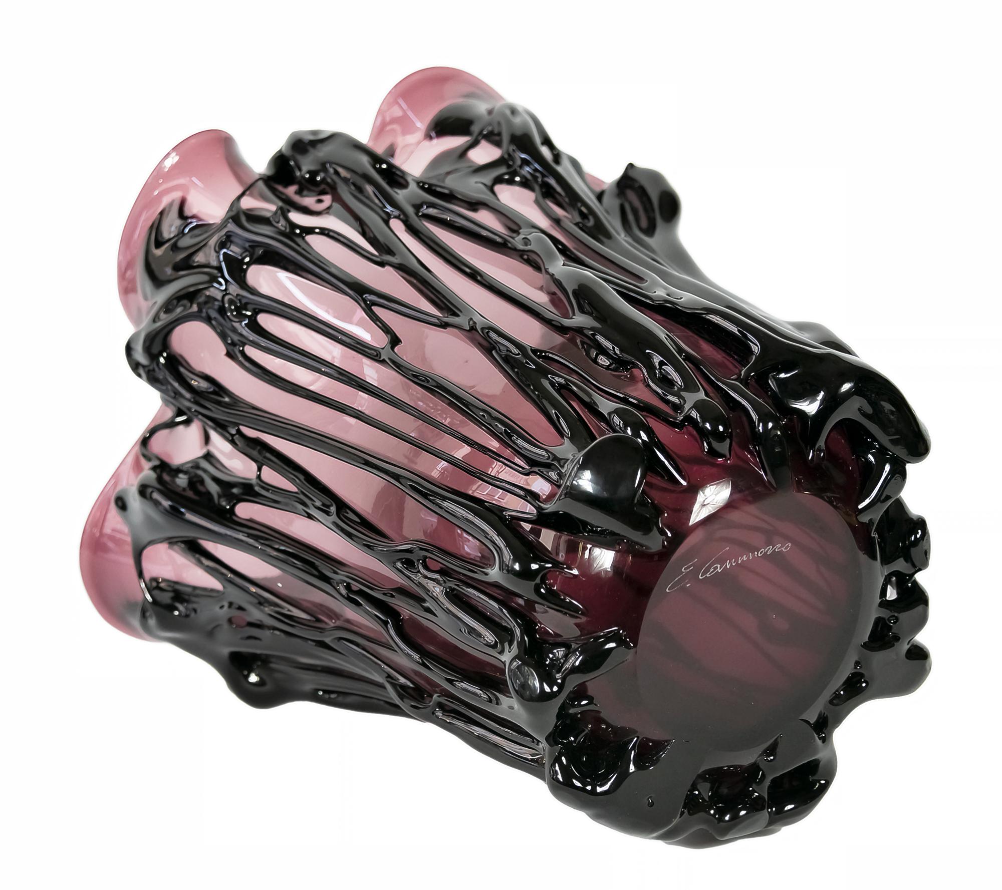 Gran jarrón italiano de cristal de Murano hecho a mano Firmado E. Camozzo Cristal de Murano