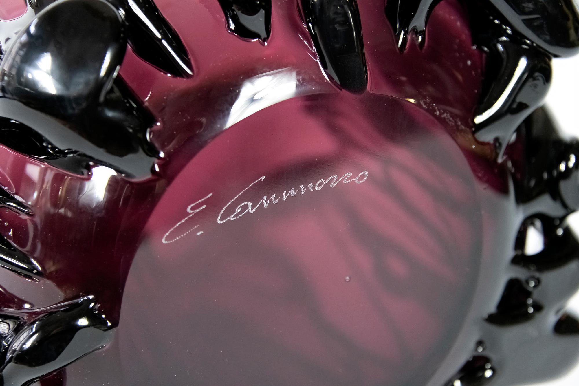 Grand vase italien en verre de Murano fait main signé E. Camozzo en vente 2