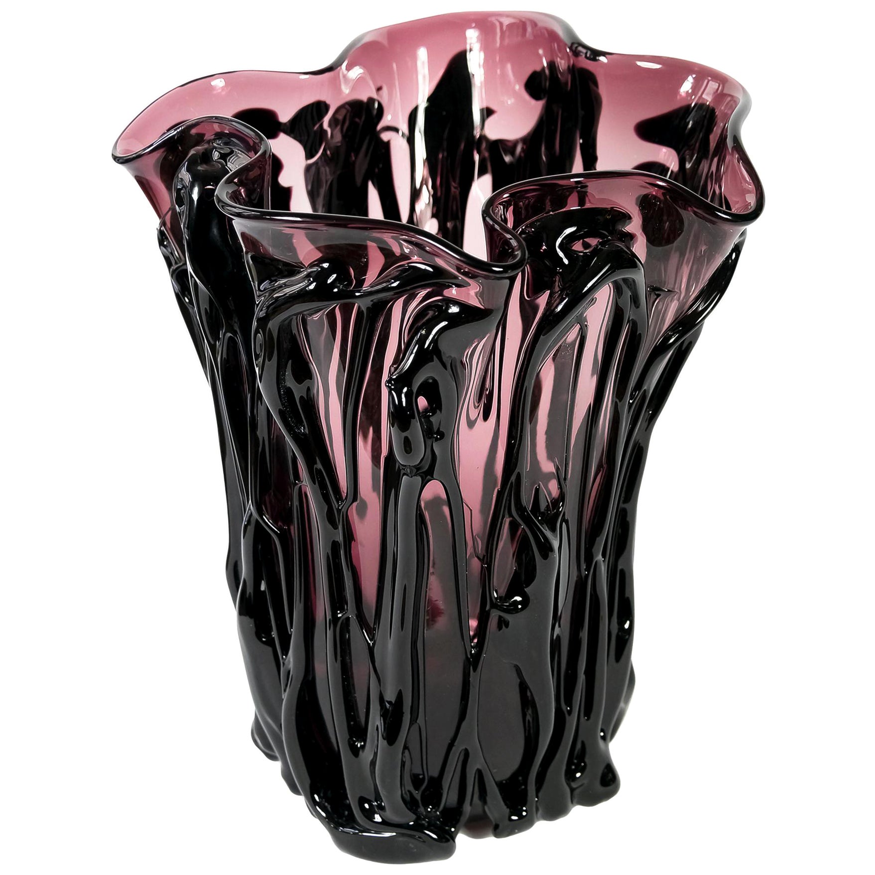 Large Italian Handmade Murano Glass Vase Signed E. Camozzo