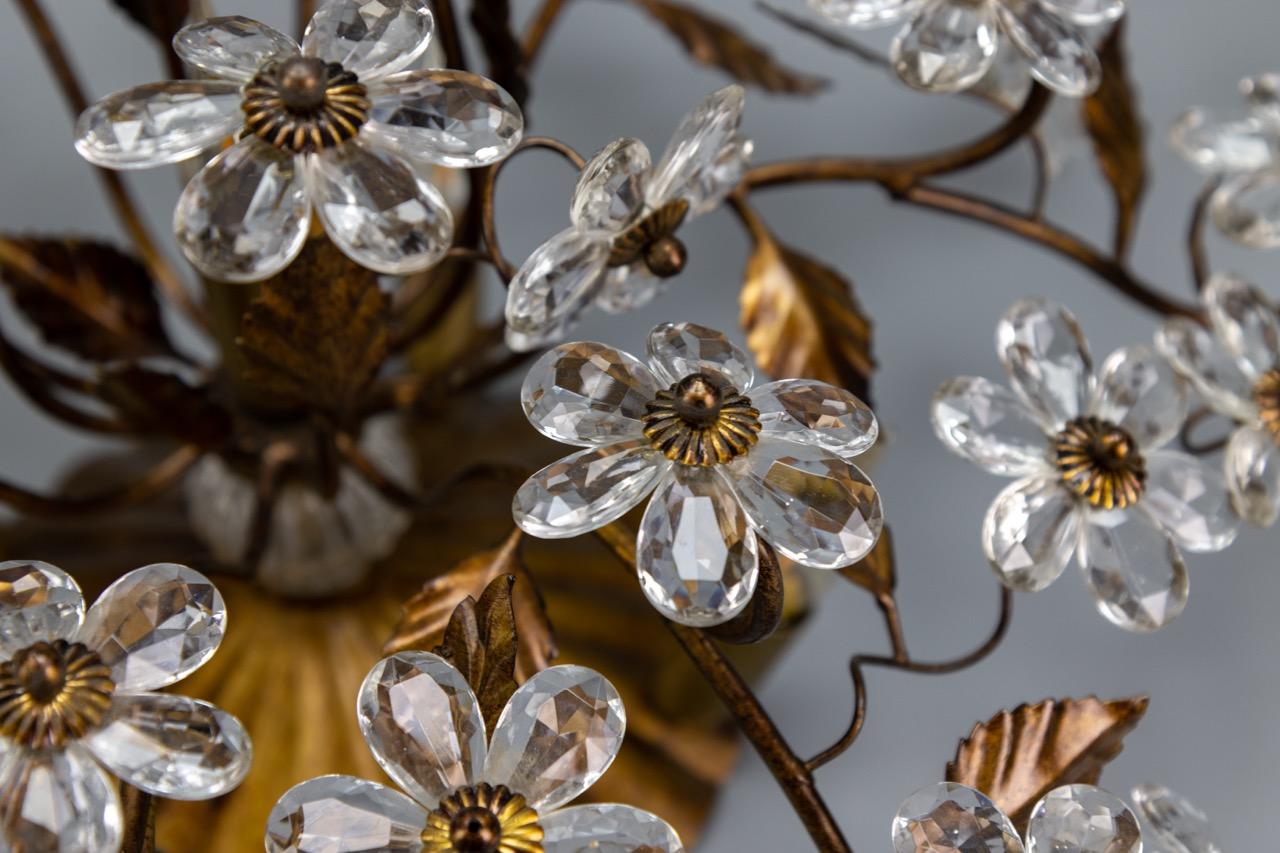 Large Italian Hollywood Regency Crystal Glass Flower Ceiling Light, 1950s For Sale 10
