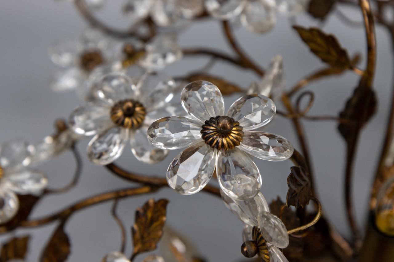 Large Italian Hollywood Regency Crystal Glass Flower Ceiling Light, 1950s For Sale 11