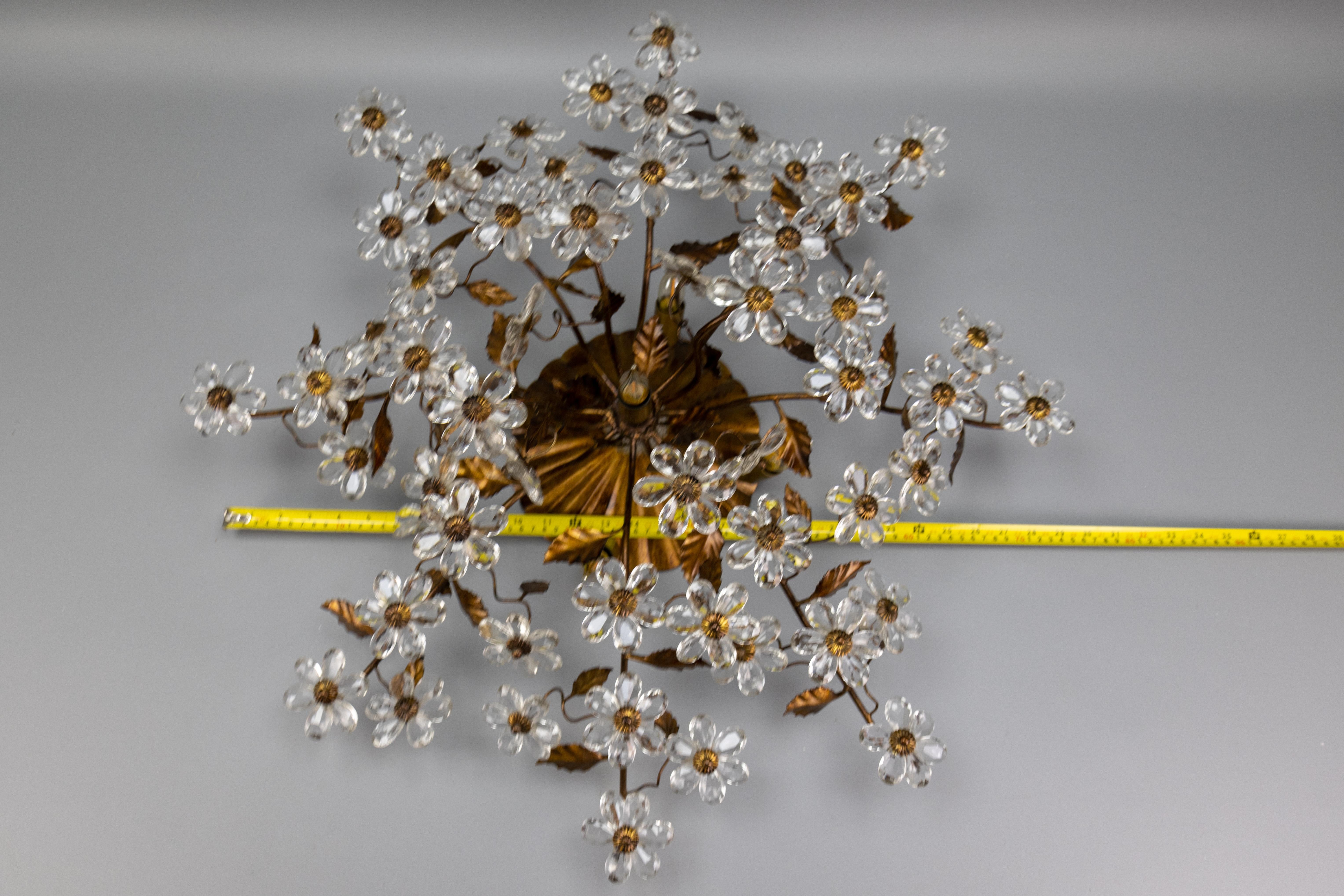Large Italian Hollywood Regency Crystal Glass Flower Ceiling Light, 1950s For Sale 13