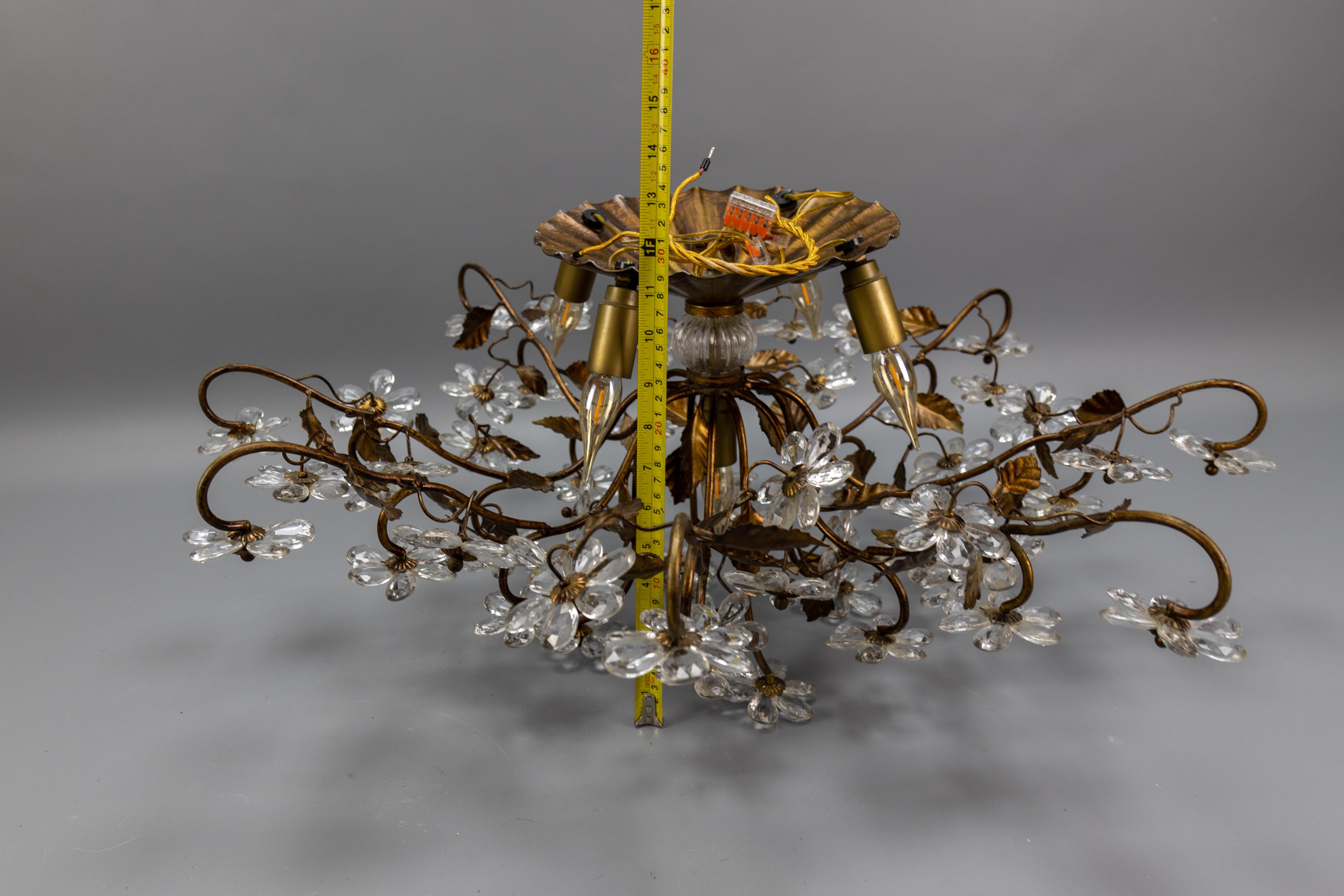 Large Italian Hollywood Regency Crystal Glass Flower Ceiling Light, 1950s For Sale 14