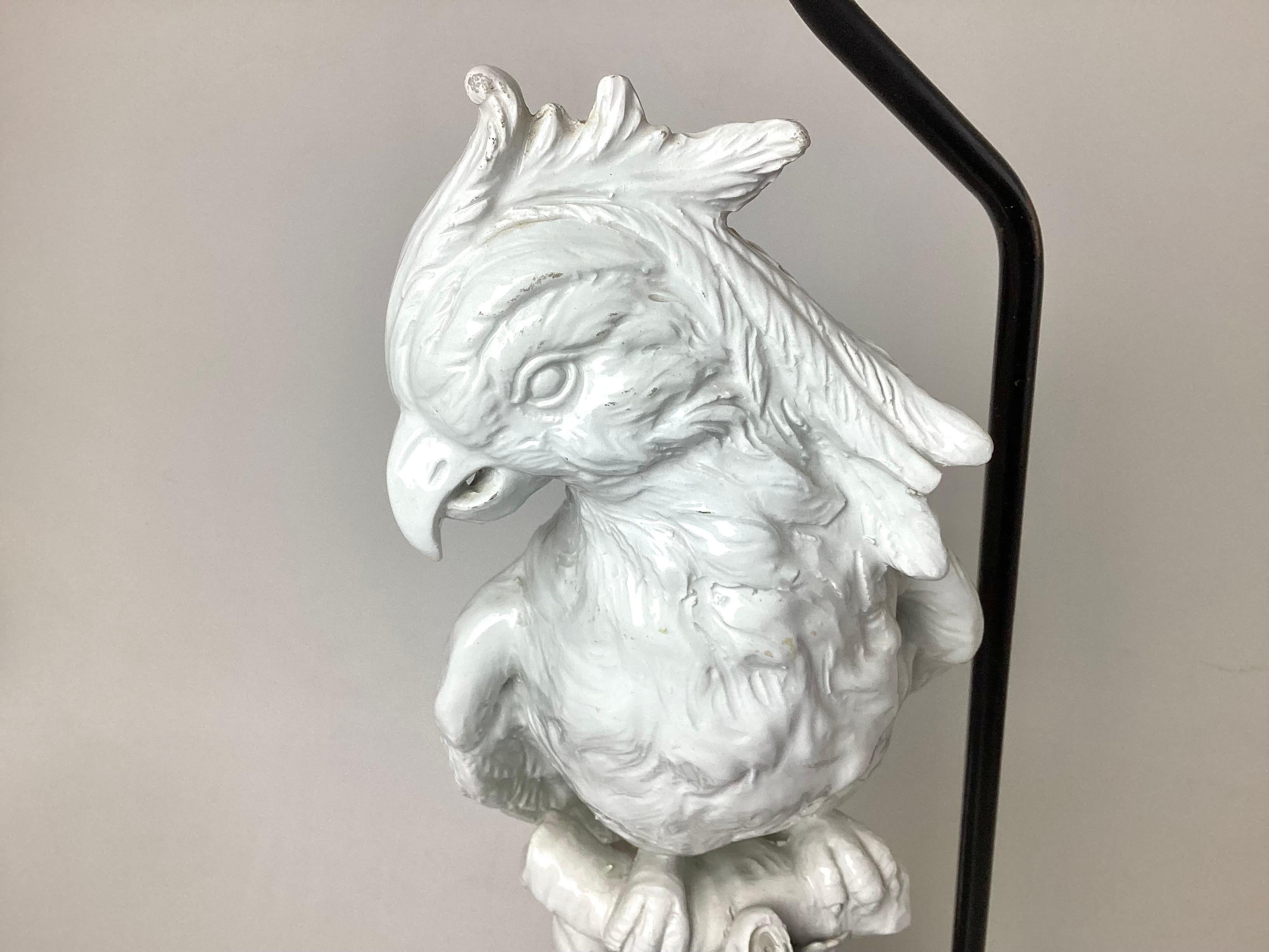 Large Italian Hollywood Regency Italian Pottery Parrot Table Lamp For Sale 3