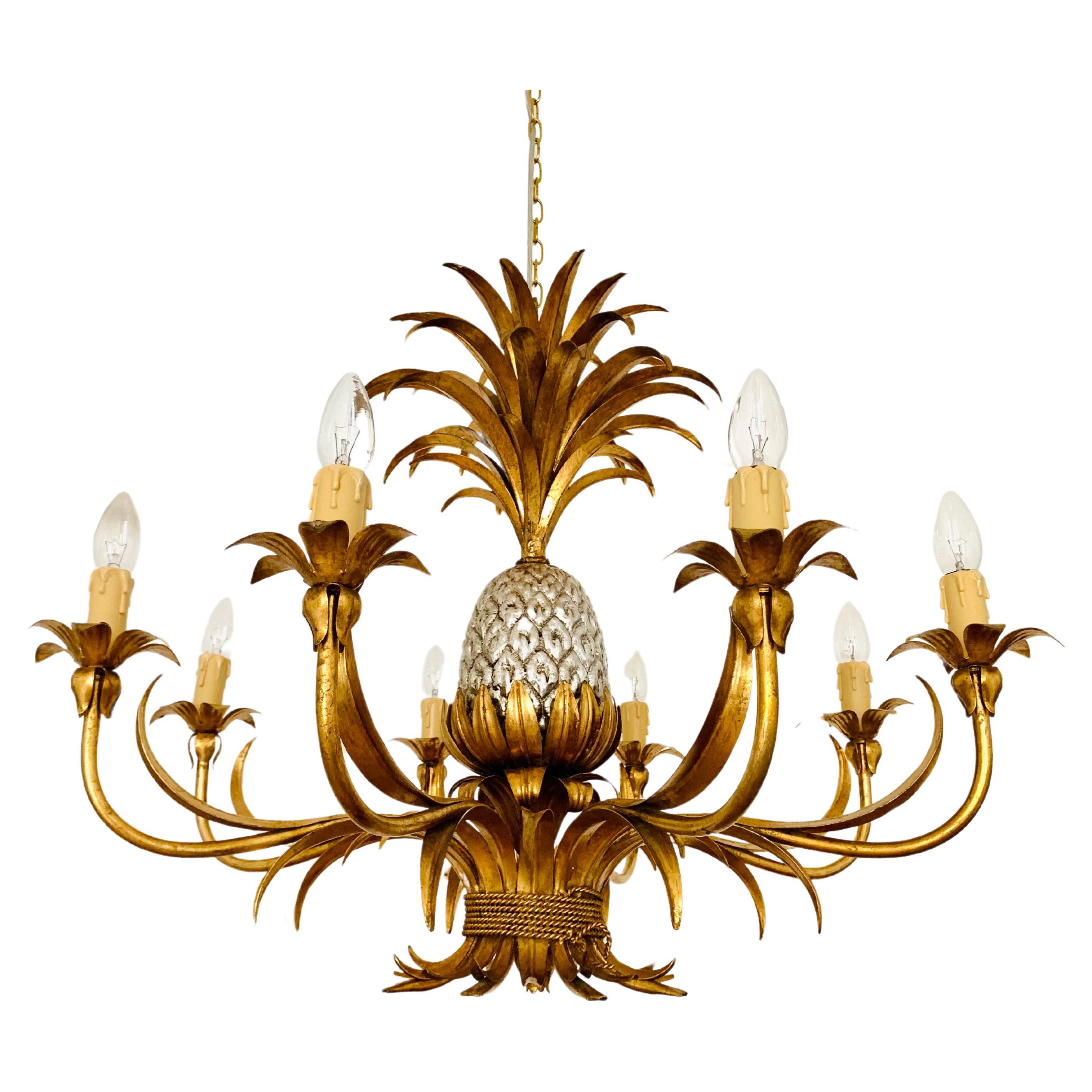 Grand lustre italien Hollywood Regency à ananas par Hans Kögl