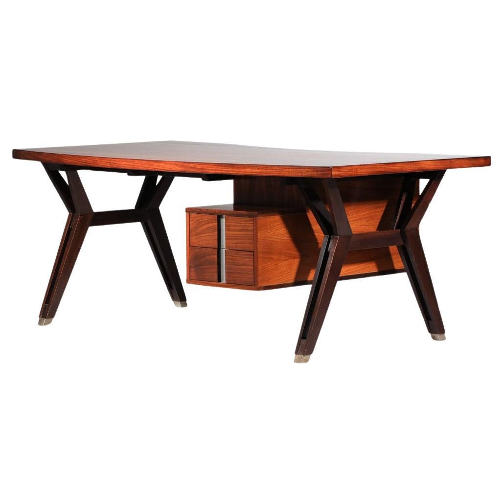 large Italian Ico Parisi desk for Mim Roma in solid wood from the 60's