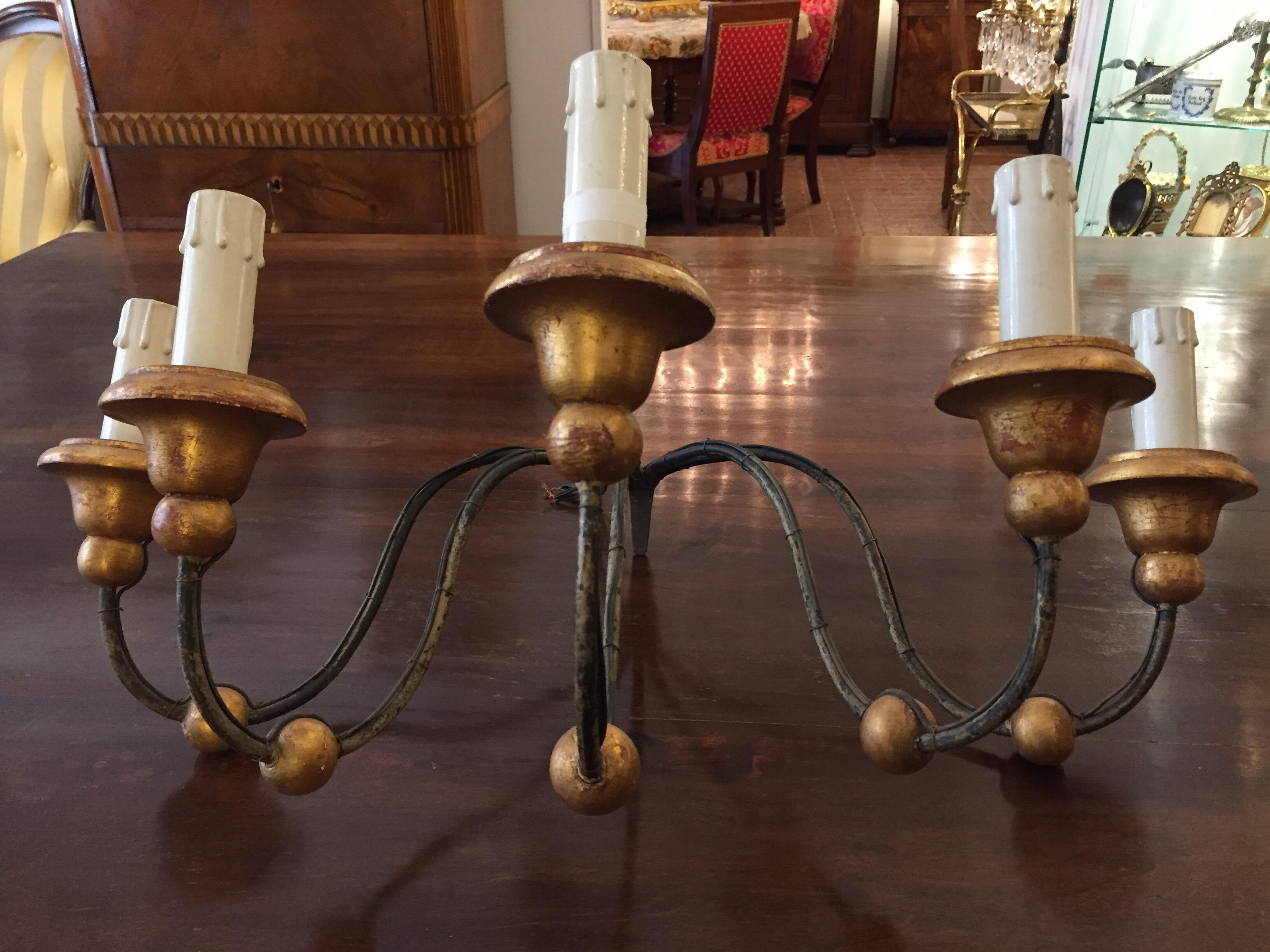 19th Century Italian Five-light  Iron Sconce Large Tuscan Wall Candelabra For Sale 5