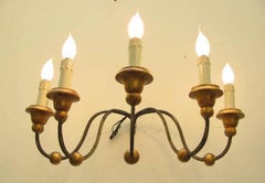 19th Century Italian Five-light  Iron Sconce Large Tuscan Wall Candelabra