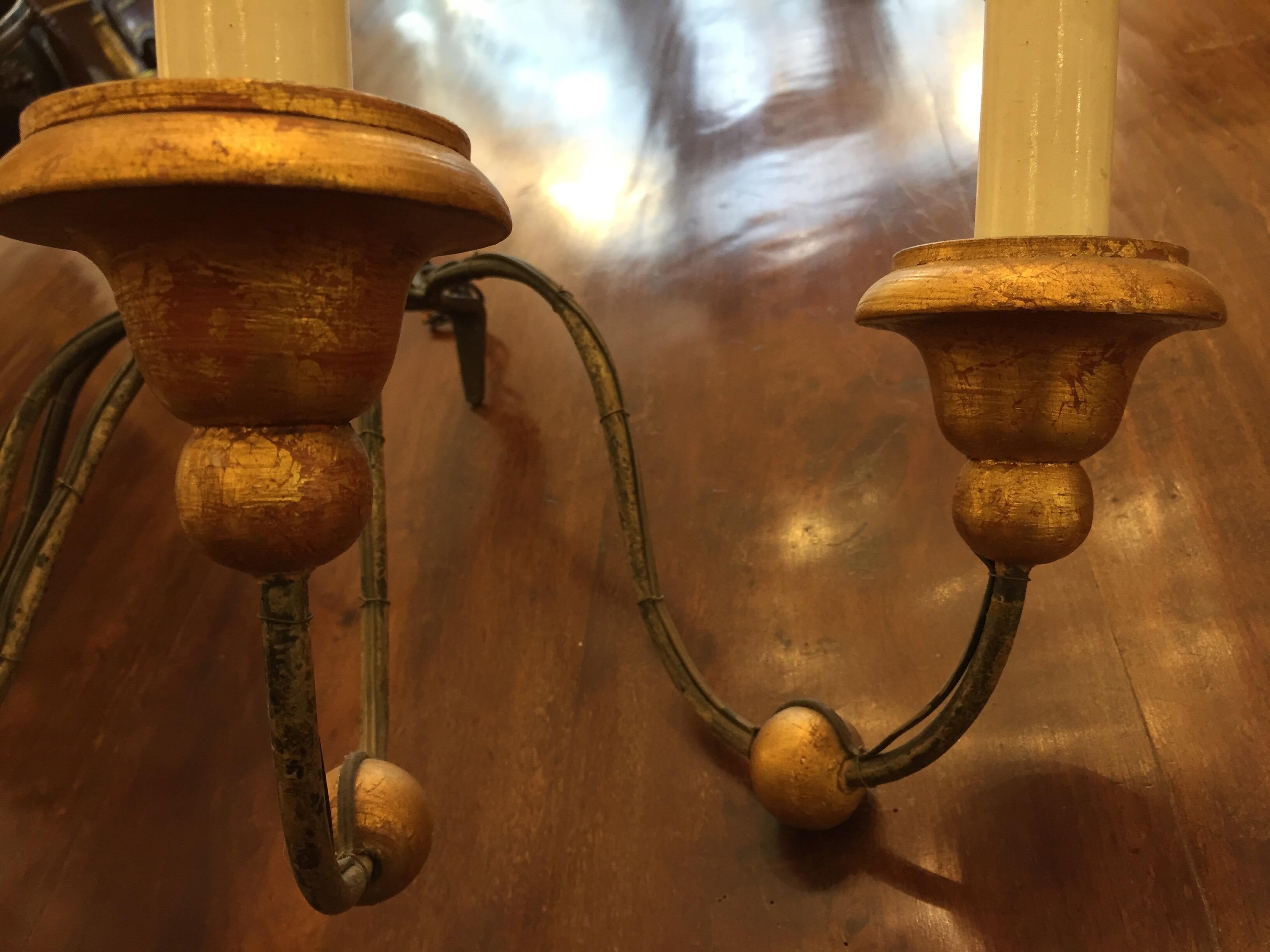 Hand-Crafted 19th Century Italian Five-light  Iron Sconce Large Tuscan Wall Candelabra For Sale