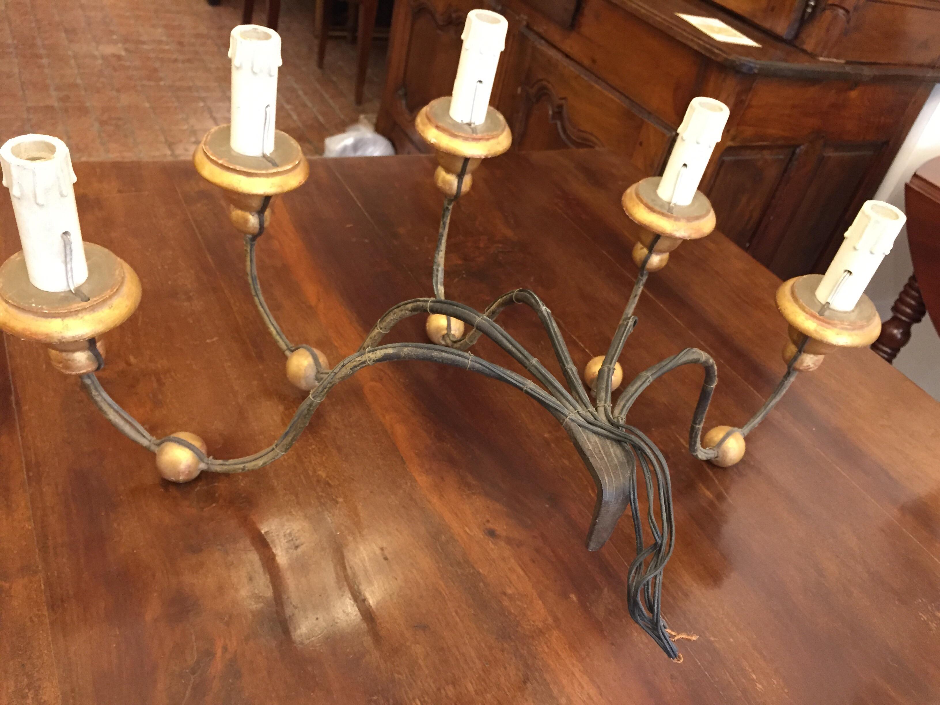 19th Century Italian Five-light  Iron Sconce Large Tuscan Wall Candelabra For Sale 4