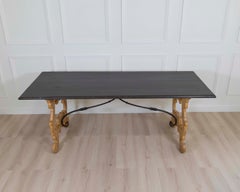 Large Italian Lacquered Lyre Table in Siena Yellow and Dark Brown