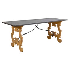 Large Italian Lacquered Lyre Table in Siena Yellow and Dark Brown