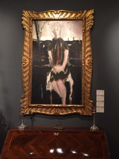 Large Italian Lady Portrait Black Background Signed Renato Borsato Dated 1960