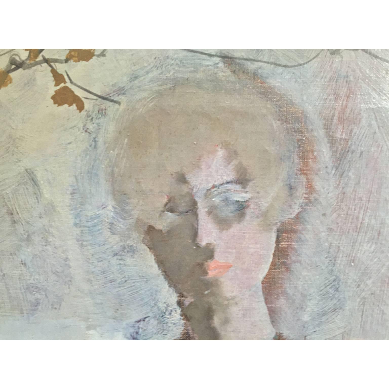 Industrial Large Italian Lady Portrait Black Background Signed Renato Borsato Dated 1960