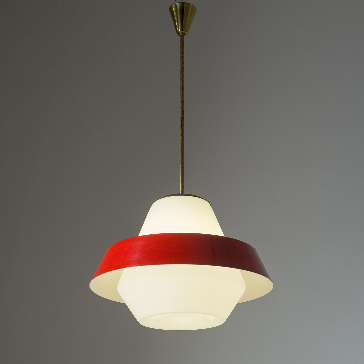 Mid-Century Modern Large Italian Lantern with Red Shade, circa 1960