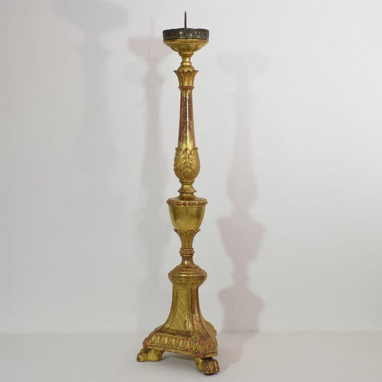 Large classical giltwood candleholder, Italy, circa 1780. Weathered, small losses and old repairs.