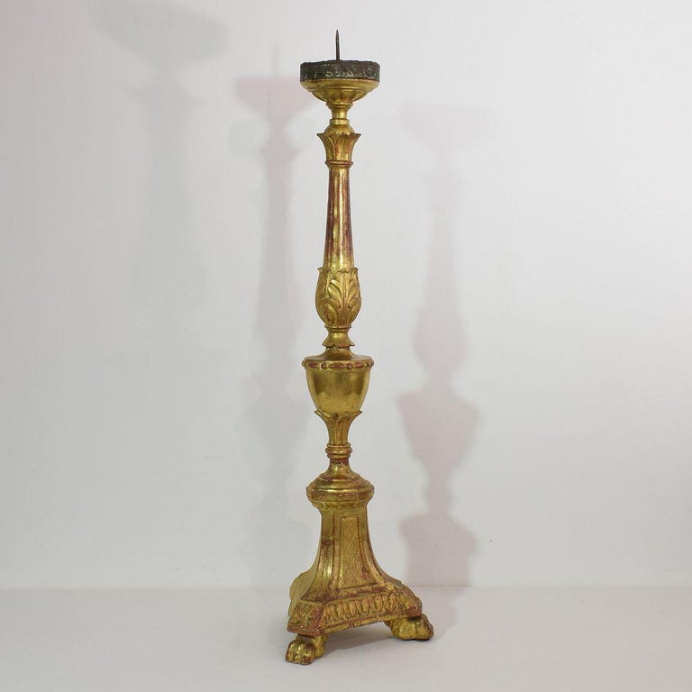 Neoclassical Large Italian Late 18th Century Classical Giltwood Candleholder For Sale